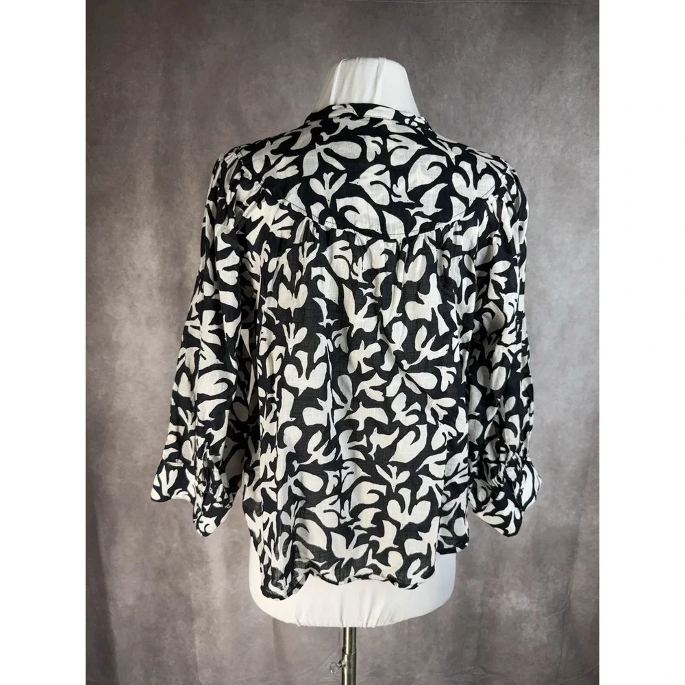Danielle Knoll x Anthropologie Cotton Bird Print Puff Sleeve Blouse Size XS - Picture 6 of 8
